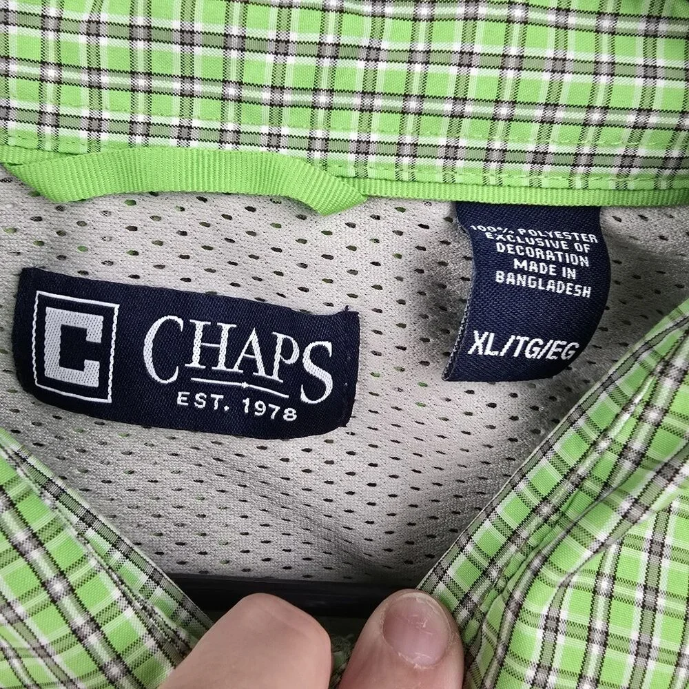 Chaps Mens Green Plaid Short Sleeve Button-Down Shirt XL Polyester - Picture 4 of 9